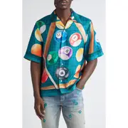 AMIRI Billiards Silk Bowling Shirt in Evergreen at Nordstrom, Size Small