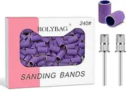 Rolybag Sanding Bands for Nail Drill, 100Pcs Professional Nail Sanding Bands 240 Grit Extreme Fine and 2Pcs 3/32" Nail Drill Mandrel Bits for Manicures and Pedicure, Purple