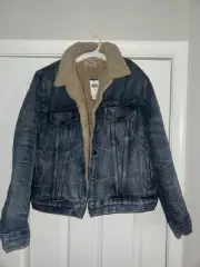 Medium Polo Ralph Lauren USA Flag Patch Sherpa Fleece Lined Denim Trucker Jacket