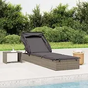 Outdoor Lounge Bed, Garden Day Bed Sun Lounger Chaise Lounge Sunbed with Foldable Roof Grey 213x63x97 cm Poly Rattan