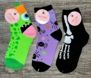Halloween Socks 3 Pairs Kids Sz 7 -8.5 Ankle Monster Skeleton Teens Shoe Sz 8