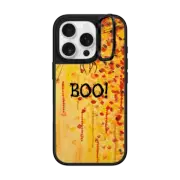 iPhone 16 Pro Mirror Ring Stand Case MagSafe Compatible BOO! Spooky Cool Spider Halloween Typography Creepy Festive Trick or Treat Orange Black Spiderweb All Hallow's Eve Bold Fine Art Painting Design