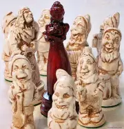 LARGE SNOW WHITE CHESS SET - HAND CRAFTED IN CASTING STONE - (rosewood) 704