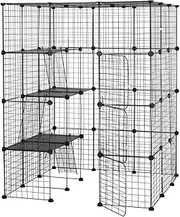 Pet Scene DIY Cat Enclosure Cage 4 Tier,Large Cat House Metal Wire, Kitten Fence Kennel Playpen,with Ladder for Puppy Rabbit, Black