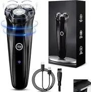 AnnuoYi Rotary Shaver, 3D Floating Head Electric Shaver with Pop-up Trimmer,Cordless Rechargeable Beard Shaver,1 Hour Fast Charging,90-Min Shaving,LCD Power Indicator，Ideal for Sensitive Skin，Black