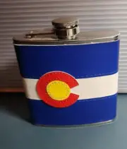 Leatherbound Colorado Flag pocket Leakproof Stainless Travel Hip Flask 6oz NEW