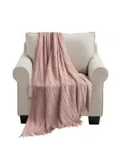 [SOGA] Textured Knitted Throw with Tassels in Pink