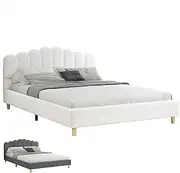 ALFORDSON Bed Frame Base Queen Size with Boucle Fabric Upholstery, Bed Platform Foundation with Headboard for Mattress Topper, Tania Boucle White