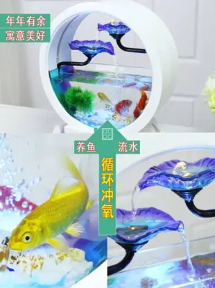 水族箱 金魚缸造景裝飾客廳小型生態桌面家用超白玻璃創意免換水族箱圓形 免運 交換禮物全館免運