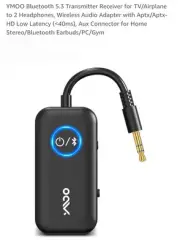 YMOO B06T2 Bluetooth 5.3 Transmitter Receiver for TV/Airplane to 2 Headphones