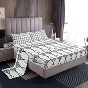 Full Size 4pcs Grey White Lacrosse Bed Sheets Set for Boys Sports Game Sheet