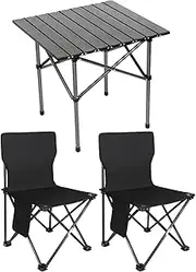 Camping Chairs with Table - Camping Table Folding with Chairs,Folding Oxford Camp Gear Waterproof Outdoor Furniture for Hiking, Picnic& Fishing