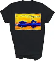 [MPSstudio] Ukrainian Farmer Tractor Tank New Postage Stamp Unisex Shirt Gift Women Men T-Shirt (Black;L)