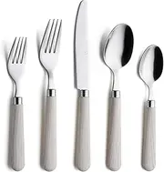 ANNOVA Cutlery Set 20 Pieces Stainless Steel Cutlerty Colour Handle Cutlery – 4 x Dinner Knives, 4 x Dinner Forks, 4 x Salad Forks, 4 x Dinner Spoons, 4 x Dessert Spoons (Wood)