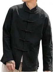 [Fulbant] Men Chinese Traditional Dress Shirt Tai Chi Kung Fu Tang Suit Vintage Cotton Linen Casual Thin Coat
