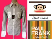 PAUL FRANK dress shirt black white M color block cufflink french cuff polka dot