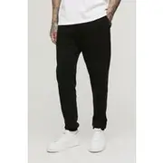 Mens Black Tall Regular Fit Pintuck Cuffed Interlock Joggers