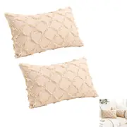 2pcs Throw Pillow Covers Plaid Textured Cushion Covers Broadside for Couch Living Room Home Decoration -Light khaki
