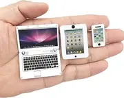 HH-Eason 3 Pack Dollhouse Mini Laptop Tablet and Smart Phone Scene Computer Simulation Accessories for Doll 1/6 1/12 Miniatures Silver (White Computer Phone)