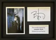 JOHNNY DEPP SIGNED WHITE CARD IN A4 EDWARD SCISSORHANDS FRAME DISPLAY + PROOF