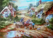 Needlepoint tapestry painted canvas 10.533 - Village (24"x30") GobelinL