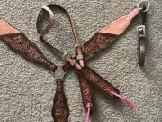 Western Natural Leather Tack Set of headstall and Breast Collar with Buckstitch