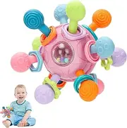 Montessori Sensory Teether Toy for Babies – 6-in-1 Teething & Learning Toy Set, BPA-Free Silicone Sensory Toys for Infants 36+ Months, Soft Chew Toys for Soothing Gums & Early Development (Pink)