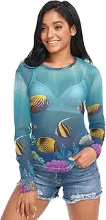 [RPLIFE] Underwater Colorful Fish Bright Womens Mesh Sleeve Top, Sheer Rave Top S-XXL