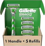 Gillette Mach3 Sensitive Razors for Men, 1 Razor, 5 Razor Blade Refills, Designed for Sensitive Skin