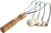 Hand Rake Garden Tool | Wooden Handle Clam Digger - 4 Teeth Hand Clam Digging Rake for Yard Farm Landscaping Lake Pond Rock Shell Clamming Treasure Camping