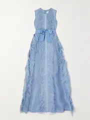 [Huishan Zhang] Huishan Zhang - Beau Feather And Grosgrain-trimmed Silk-organza Gown - Blue - UK 12 UK 12 Blue