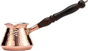 DEMMEX 2019-9 Oz Thickest Turkish Greek Arabic Hammered Copper Coffee Pot Stovetop Coffee Maker Cezve Ibrik Briki with Wooden Handle & Wooden Pot Spoon, for 3 People Copper