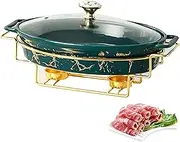 Ceramics Chafing Dish Buffet Set, Imitation Marble Finish Chafer and Buffet Warmer Set with Glass Lid & Fuel Holders for BuffetBanquet