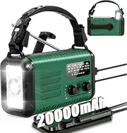 20000mAh / 74000mWh Emergency Radio, Solar Hand Crank Radio AM/FM/NOAA Weather Radio, with Power Bank Phone Charger, SOS Alarm, Flashlight & Reading Lamp for Emergencies Hurricane Camping