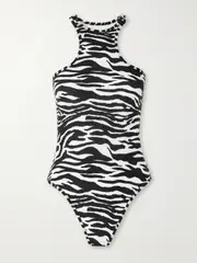 [The Attico] The Attico - Embellished Zebra-print Swimsuit - Zebra print - large large Animal print