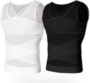 Feimvbe 2 Pieces Compression Shirt for Men Mesh Vest Sleeveless Tank Tops