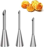 Cream Piping Tips, Stainless Steel Long Cream Puff Nozzle Decor Small Pastry Icing Piping Decorating Tools (3 Pieces)