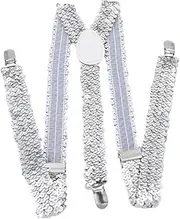 XUNQUCOM Men's and Women's Sequin Suspenders Elastic Y Back Suspender Braces Adult Strap Strong Clips Costume Accessories (SV)