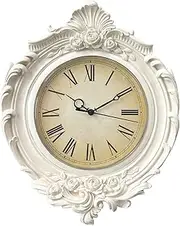 [AELS] 13x11 Inch Vintage Wall Clock, European Style Decorative Retro Wall Clock, Quality Quartz Battery Operated Hanging for Living Room Bedroom Office Décor, Distressed White Grey