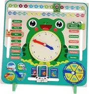 Kisangel Cognitive Development Toy Frog Wooden Calendar Clock Boys and Girls' Learning Clock Date Cognition for Preschoolers