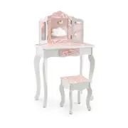 Costway 2 in 1 Kids Dressing Table Chair Set Vanity Makeup Desk Pink
