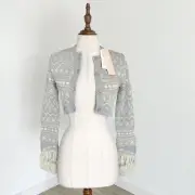 Alice McCall Womens Tilly Jacket Cropped Long Sleeve Knit 4 Grey New