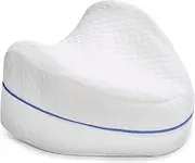 Memory Foam Knee Pillow with Elastic Band(Blue Stripe), Leg Pillow, Ergonomic Side Sleeping Pillows, Memory Foam Knee Pillow with Strap for Side Sleeper