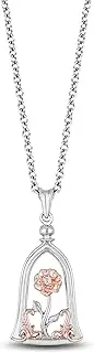 [Jewelili] Enchanted Disney Fine Jewelry 14K Rose Gold Over Sterling Silver Diamond Accent Belle Rose Jar Pendant, Metal, Diamond