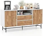 Giantex Buffet Sideboard, Mid Century Modern Coffee Bar Station w/Sliding Tambour Doors & 2 Storage Drawers, Versatile TV Stand w/Cable Hole, Ideal for Kitchen, Dining Room, Living Room