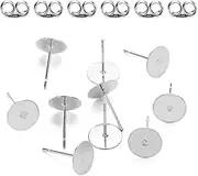 200pcs Adabele 316 Grade Surgical Stainless Steel Hypoallergenic Stud Earring Posts 6mm Flat Board Glue On Post Setting with Earnut Backings SEF221-6