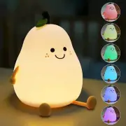 Pear-Shaped Silicone Night Light for Kids 7 Color LED Dimmable USB Rechargeable