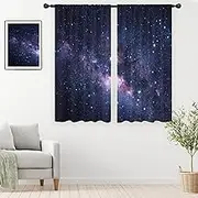 Galaxy Curtains Room Boys Kids Outer Space Blue Star Dark Starry Night Universe Fantasy Nebula Cool 2 Panels 42W x 63L Inches Rod Pocket Curtain for Bedroom Living Room Window Drapes Treatment Fabric