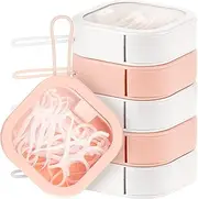 Kathfly 6 Pcs Hair Tie Organizer Qtip Dispenser Bathroom Storage Cotton Swab Holder Portable Travel Swabs Kids Accessory Box with Lid for (Pink, White)