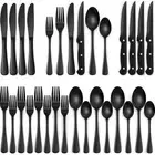 24-Piece Black Silverware Set with Steak Knives, Black Flatware Set for 4, Fo...